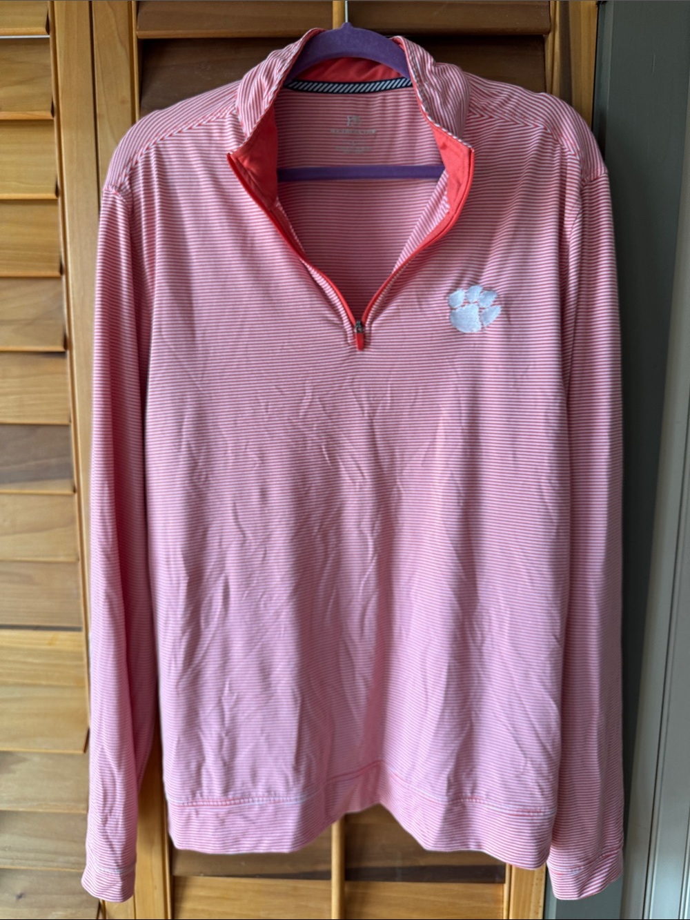 Southern Tide Clemson University Men's Pink Striped 1/4 Zip Pullover size Large